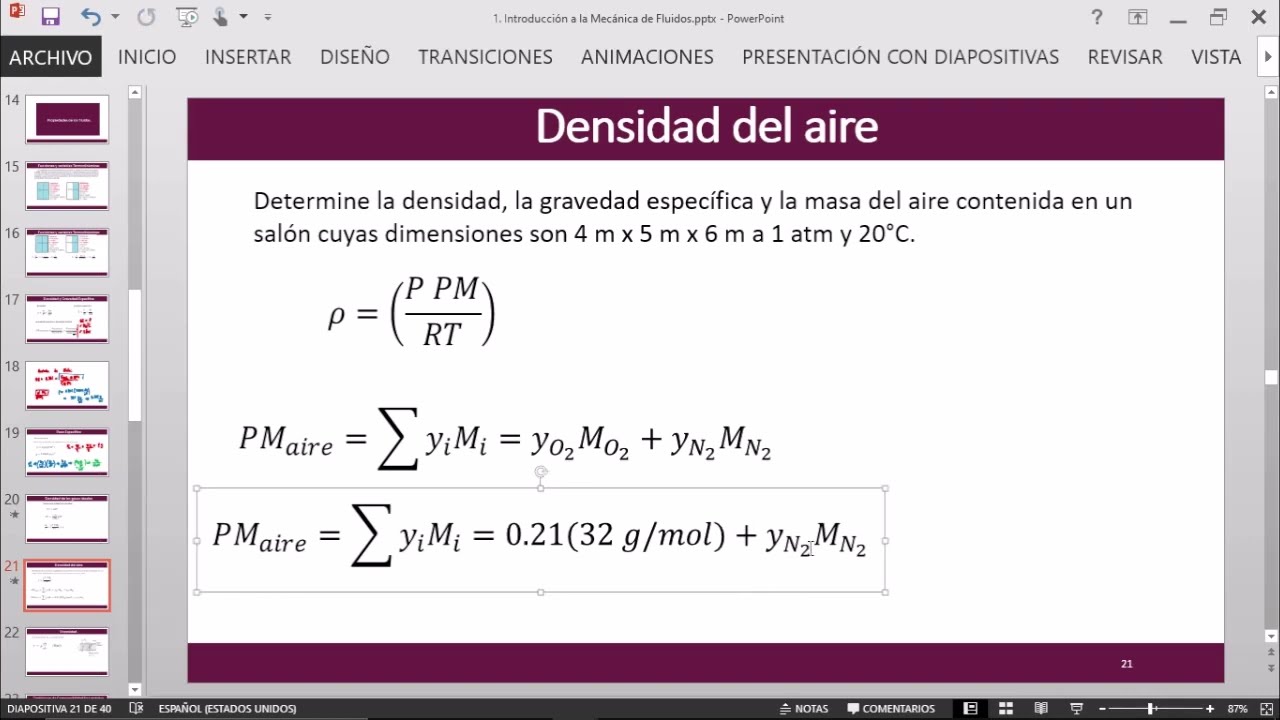 densidad del aire a 25 c