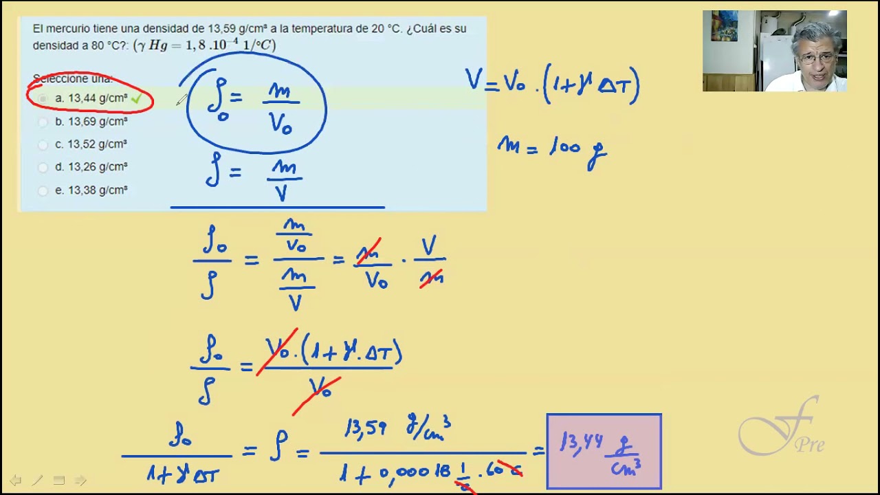 densidad en funcion de la temperatura formula
