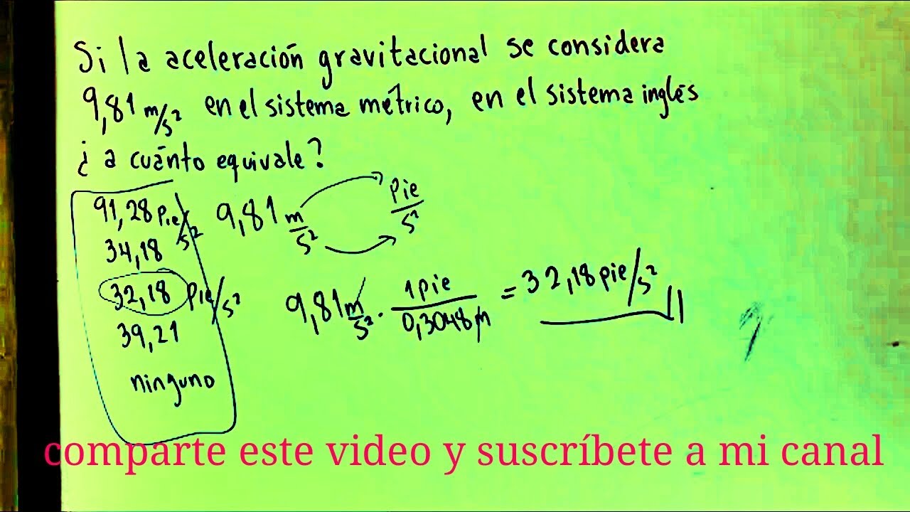 valor de la gravedad en el sistema ingles