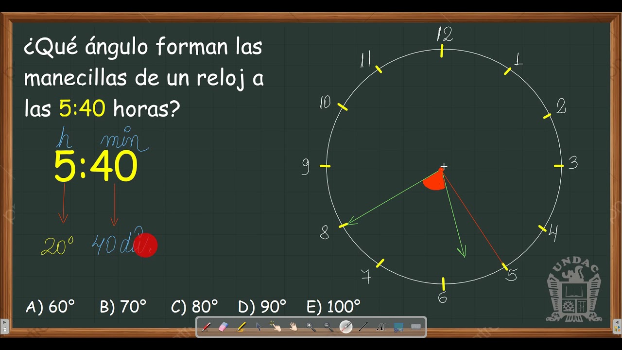 angulo de 150 grados en un reloj